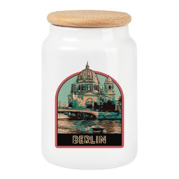 Blick auf den Berliner Dom und die Spree - Keksdose mit Holzdeckel - Weiß - Vorne