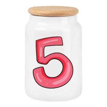 Number 5 Number - Cookie Jar with Wooden Lid - white - Front