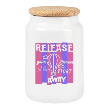 Release Your Worries Float Away - Cookie Jar with Wooden Lid - white - Front