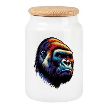 Gorille - Boîte à biscuits avec couvercle en bois - blanc - Devant