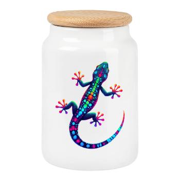 Gecko - Boîte à biscuits avec couvercle en bois - blanc - Devant