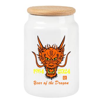 Geburtstagsdrachen 1964-2024 - Keksdose mit Holzdeckel - Weiß - Vorne