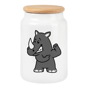 Rhinocéros costaud - Boîte à biscuits avec couvercle en bois - blanc - Devant