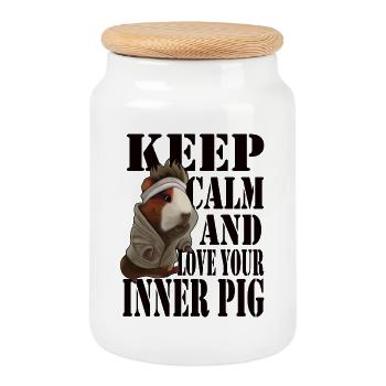 Restez calme et aimez votre cochon intérieur - Boîte à biscuits avec couvercle en bois - blanc - Devant