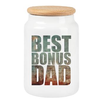 Best Bonus Dad - Cookie Jar with Wooden Lid - white - Front