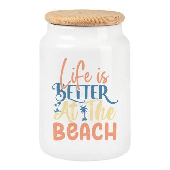 La vie est meilleure à la plage - Boîte à biscuits avec couvercle en bois - blanc - Devant