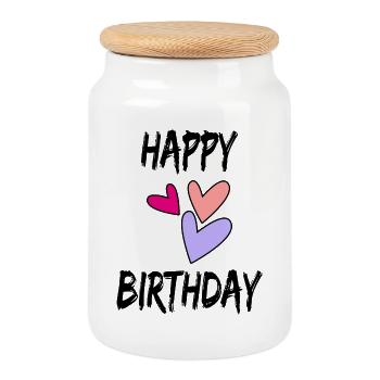 HAPPY BIRTHDAY - Boîte à biscuits avec couvercle en bois - blanc - Devant