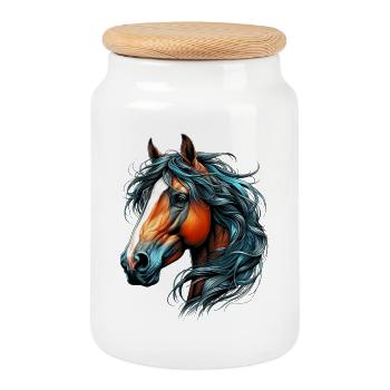 Cheval - Boîte à biscuits avec couvercle en bois - blanc - Devant