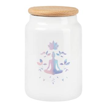 Méditation & Équilibre – Illustration du Lotus Calme - Boîte à biscuits avec couvercle en bois - blanc - Devant