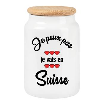 SUISSE. JE PEUX PAS - Boîte à biscuits avec couvercle en bois - blanc - Devant