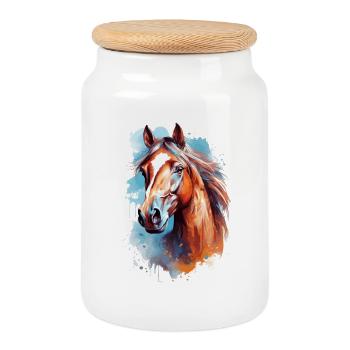 Conception du cheval Aqaurell - Boîte à biscuits avec couvercle en bois - blanc - Devant