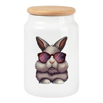 Stylischer Hase – Cooles Tiermotiv - Keksdose mit Holzdeckel - Weiß - Vorne