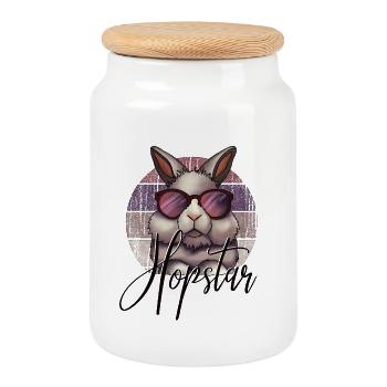 Cooler Osterhase mit Brille hoppel Hase Hopster - Keksdose mit Holzdeckel - Weiß - Vorne