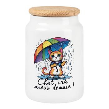 Chat ira mieux demain - Boîte à biscuits avec couvercle en bois - blanc - Devant