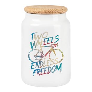 Endless Freedom Bicycle Design - Cookie Jar with Wooden Lid - white - Front
