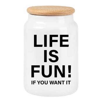 Life is fun - Keksdose mit Holzdeckel - Weiß - Vorne