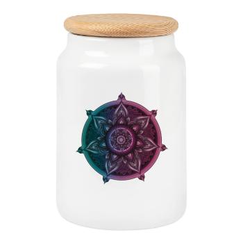Mandala Symbolischer Kompass – Ornament Illustrati - Keksdose mit Holzdeckel - Weiß - Vorne