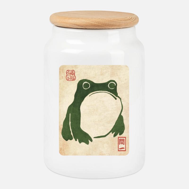 Grumpy Frog (Matsumoto Hoji) - Keksdose mit Holzdeckel - Weiß