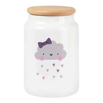 Love Cloud - Hearts - Rain - Cookie Jar with Wooden Lid - white - Front