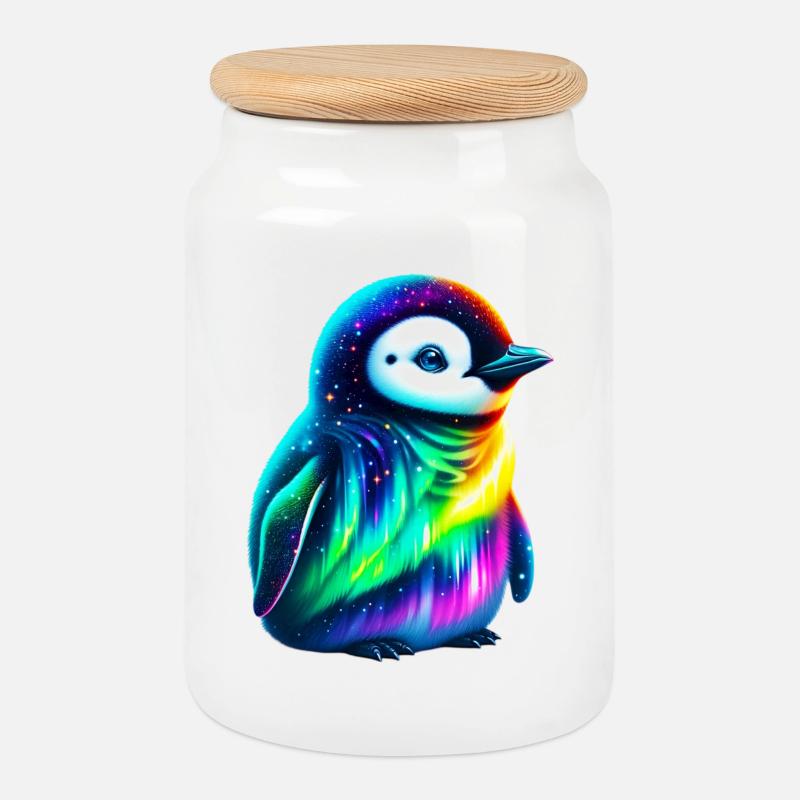 Aurora Borealis Pinguin - Keksdose mit Holzdeckel - Weiß