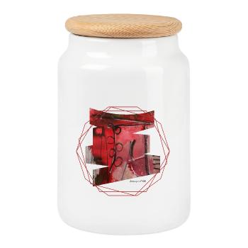 Abstract Art in Red and Black - Cookie Jar with Wooden Lid - white - Front