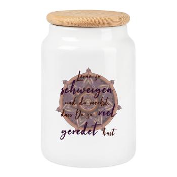 Apprenez à être silencieux – Conception de citations spirituelles - Boîte à biscuits avec couvercle en bois - blanc - Devant