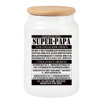 Super Dad – Job Description with Humor - Cookie Jar with Wooden Lid - white - Front