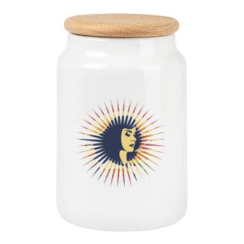 T-Shirt mit Regenbogen Retro,Frau in Sonne - Keksdose mit Holzdeckel - Weiß - Vorne