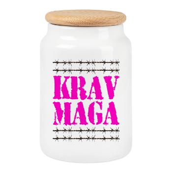 Very cool Krav Maga design with rachel wire. - Cookie Jar with Wooden Lid - white - Front