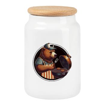 Master of the Grill – GrillBär Papa Grillmeister - Cookie Jar with Wooden Lid - white - Front