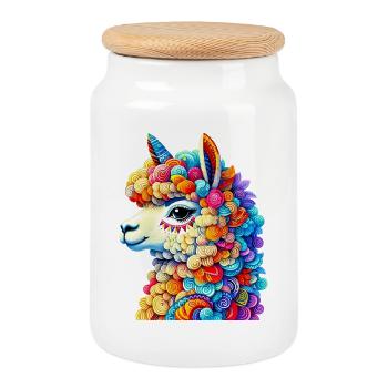 Alpaga - Boîte à biscuits avec couvercle en bois - blanc - Devant
