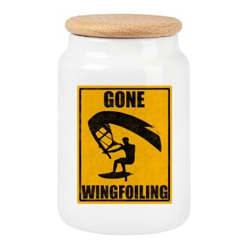 Gone Wingfoil T-shirt vintage pour amateurs de sports de surf - Boîte à biscuits avec couvercle en bois - blanc - Devant