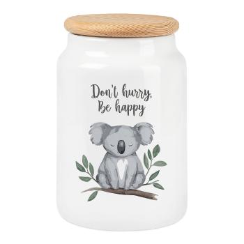 Ne vous pressez pas, soyez heureux - Aquarelle Koala - Boîte à biscuits avec couvercle en bois - blanc - Devant