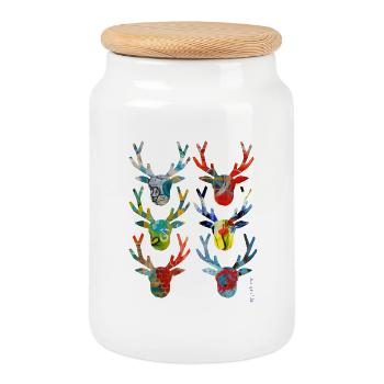 Têtes de cerf colorées abstraites - Boîte à biscuits avec couvercle en bois - blanc - Devant
