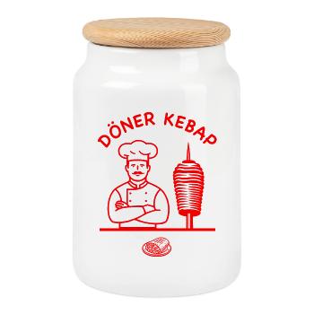 Döner Kebab Enthusiast Chef Delight Foodie T-Shirt - Keksdose mit Holzdeckel - Weiß - Vorne