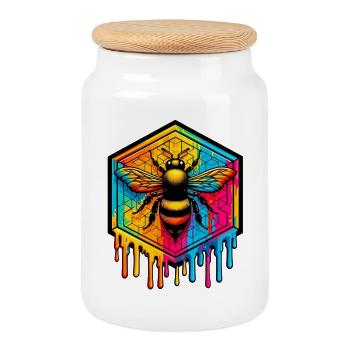 Bee - Cookie Jar with Wooden Lid - white - Front