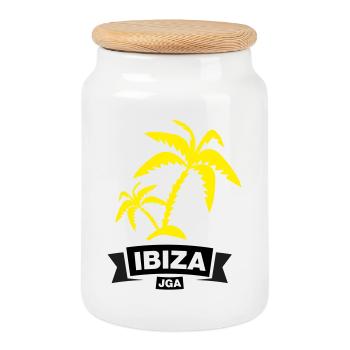 IBIZA – Bachelor Party under Palm Trees - Cookie Jar with Wooden Lid - white - Front