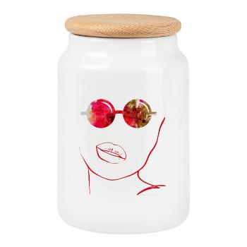 Art abstrait avec des lunettes de soleil et des lèvres rouges - Boîte à biscuits avec couvercle en bois - blanc - Devant