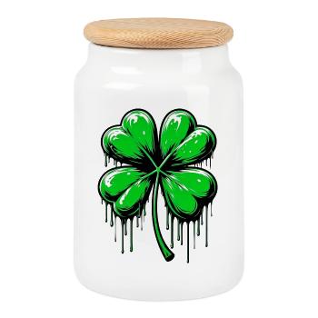 Four-leaf clover - Cookie Jar with Wooden Lid - white - Front