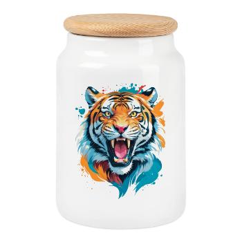 Nepal Tiger - Keksdose mit Holzdeckel - Weiß - Vorne