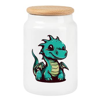 Drache - Keksdose mit Holzdeckel - Weiß - Vorne
