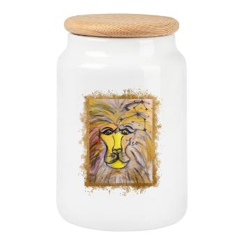 Illustration du signe du zodiaque Lion - Boîte à biscuits avec couvercle en bois - blanc - Devant