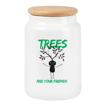 Funny Tree Friend Motif - Cookie Jar with Wooden Lid - white - Front