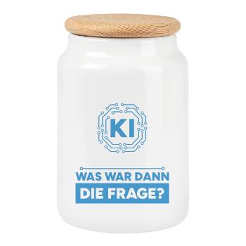 Künstliche Intelligenz Frage Antwort Spruch - Keksdose mit Holzdeckel - Weiß - Vorne