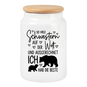 So viele Schwestern auf der Welt - Beste Schwester - Keksdose mit Holzdeckel - Weiß - Vorne