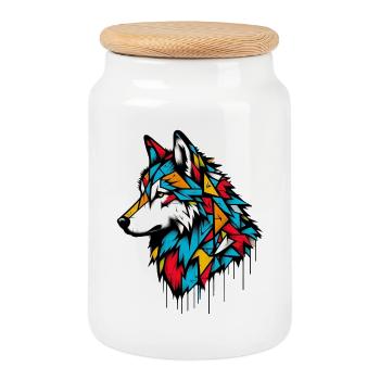 Wolf - Keksdose mit Holzdeckel - Weiß - Vorne