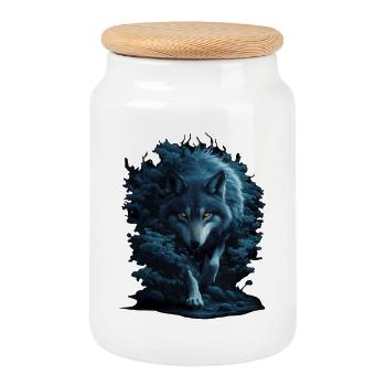 Mystic Wolf in Night Forest - Cookie Jar with Wooden Lid - white - Front