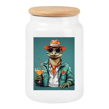 Alligator frais avec cocktail - Boîte à biscuits avec couvercle en bois - blanc - Devant