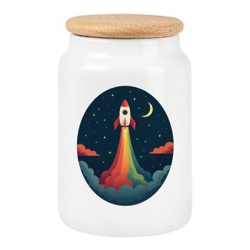 Lancé - Ne jamais regarder en arrière - Boîte à biscuits avec couvercle en bois - blanc - Devant