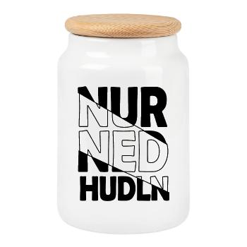 nur ned hudln - nur mit der Ruhe, Dialekt - Cookie Jar with Wooden Lid - white - Front